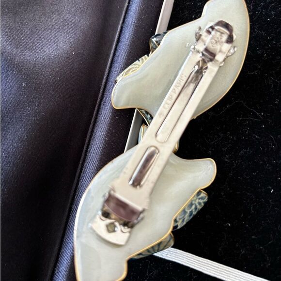 Vintage CLIP PARIS Hair Barrette Rhinestone Floral hairpiece Metallic designer - Picture 3 of 4